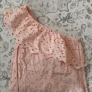 One-Shoulder Eyelet Dress in Pale Peach